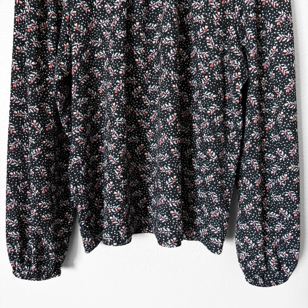 LOFT Vine Smocked Mock Neck Top Womens Medium Twee Dark Floral Cottagecore - Picture 5 of 15